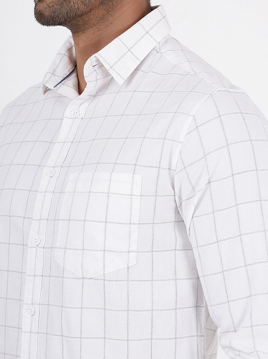 White Checked Slim Fit Casual Shirt | Greenfibre