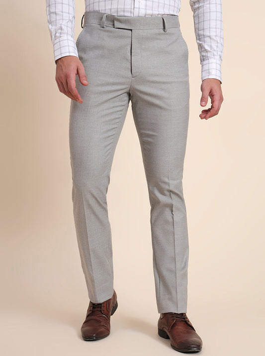 Grey Solid Slim Fit Formal Trouser | Greenfibre
