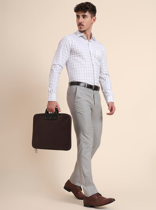 Grey Solid Slim Fit Formal Trouser | Greenfibre