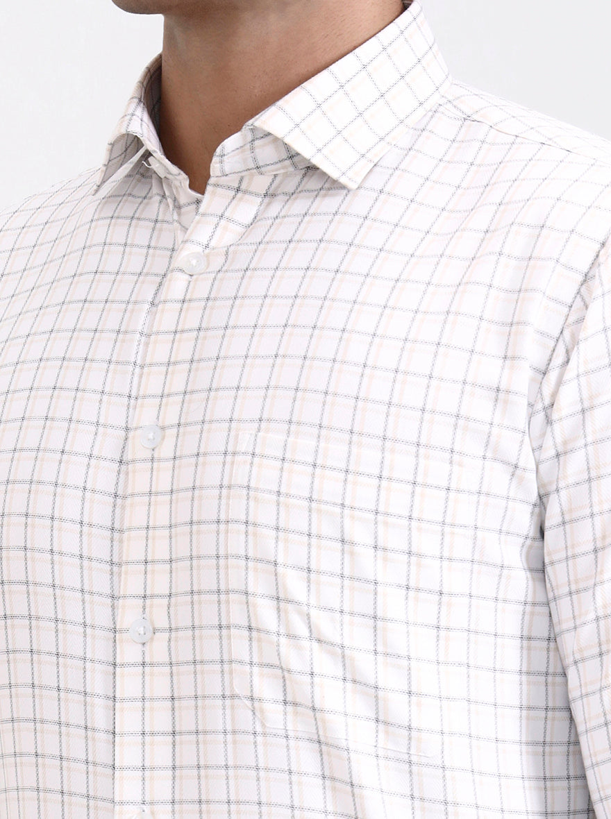 White Checked Slim Fit Formal Shirt | Greenfibre