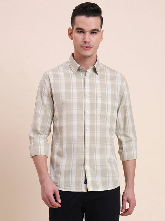 Light Green Checked Slim Fit Casual Shirt | Greenfibre