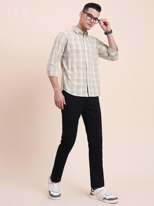 Light Green Checked Slim Fit Casual Shirt | Greenfibre