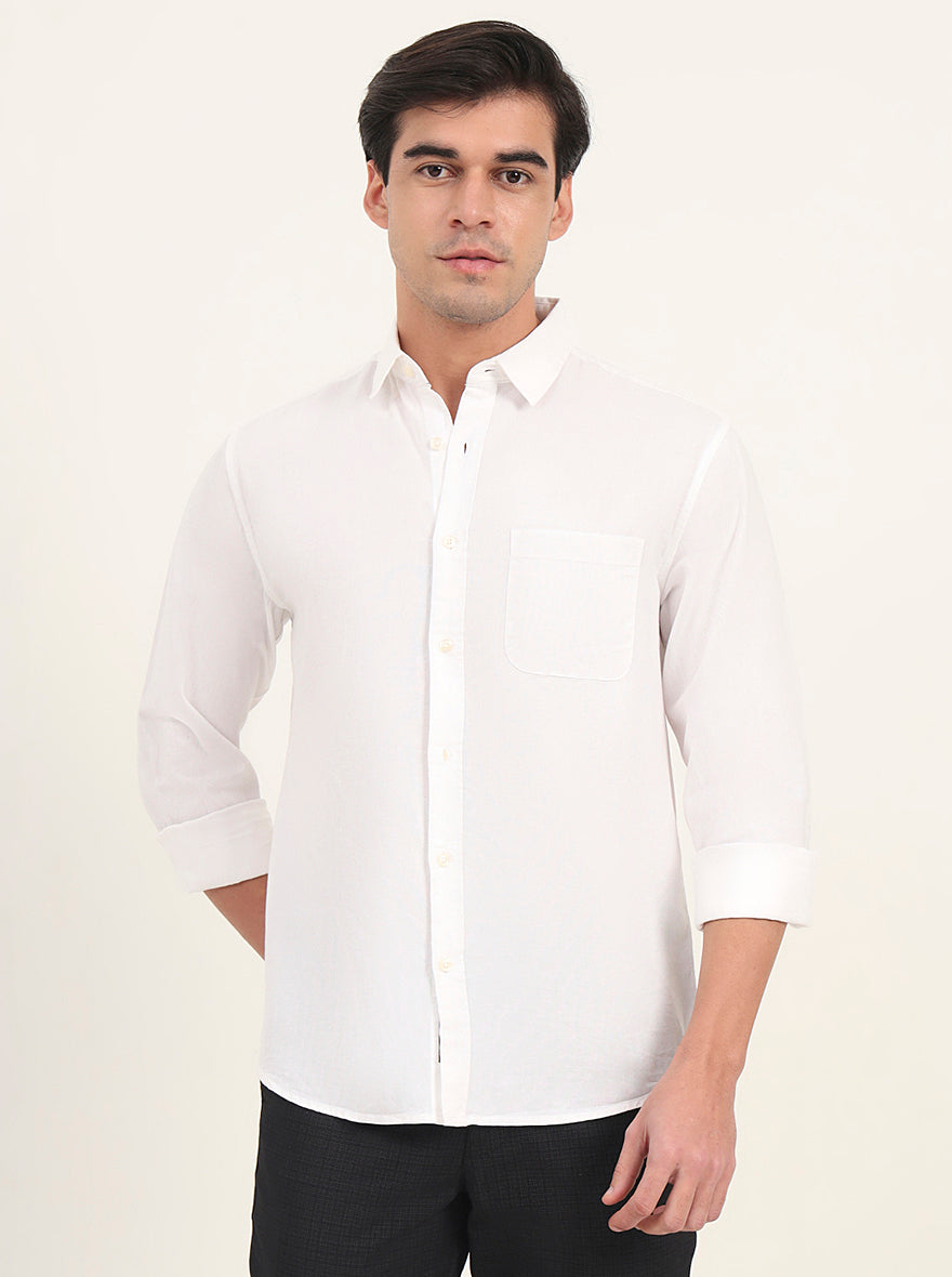 White Solid Slim Fit Casual Shirt | Greenfibre