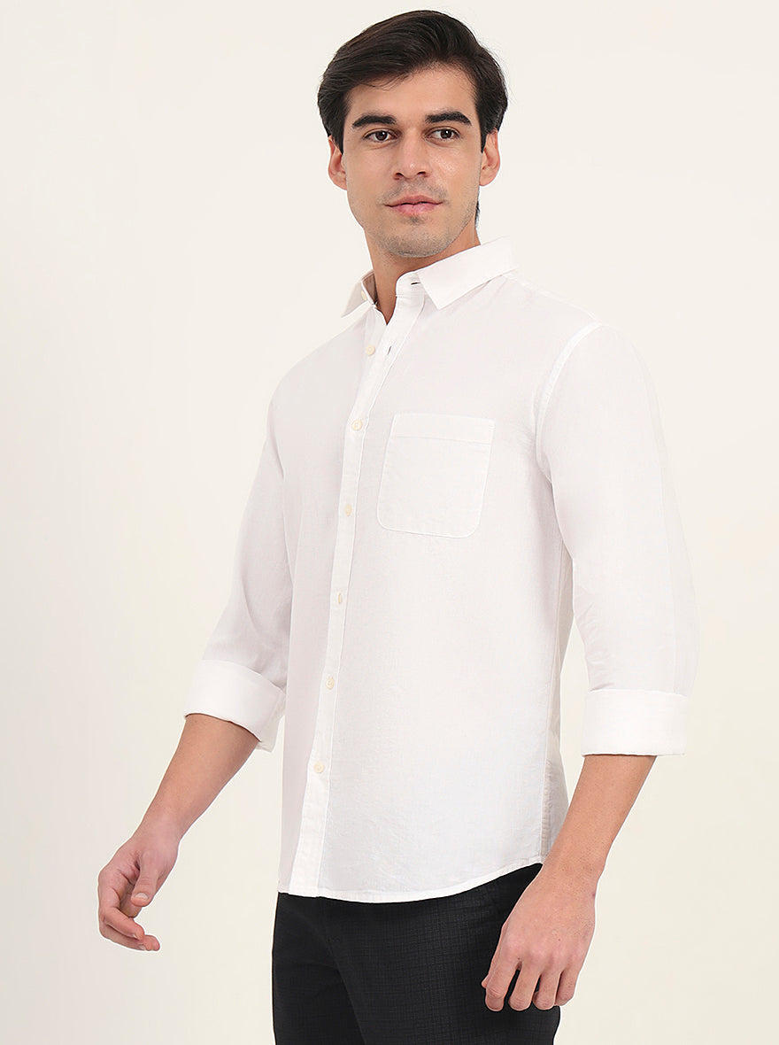 White Solid Slim Fit Casual Shirt | Greenfibre
