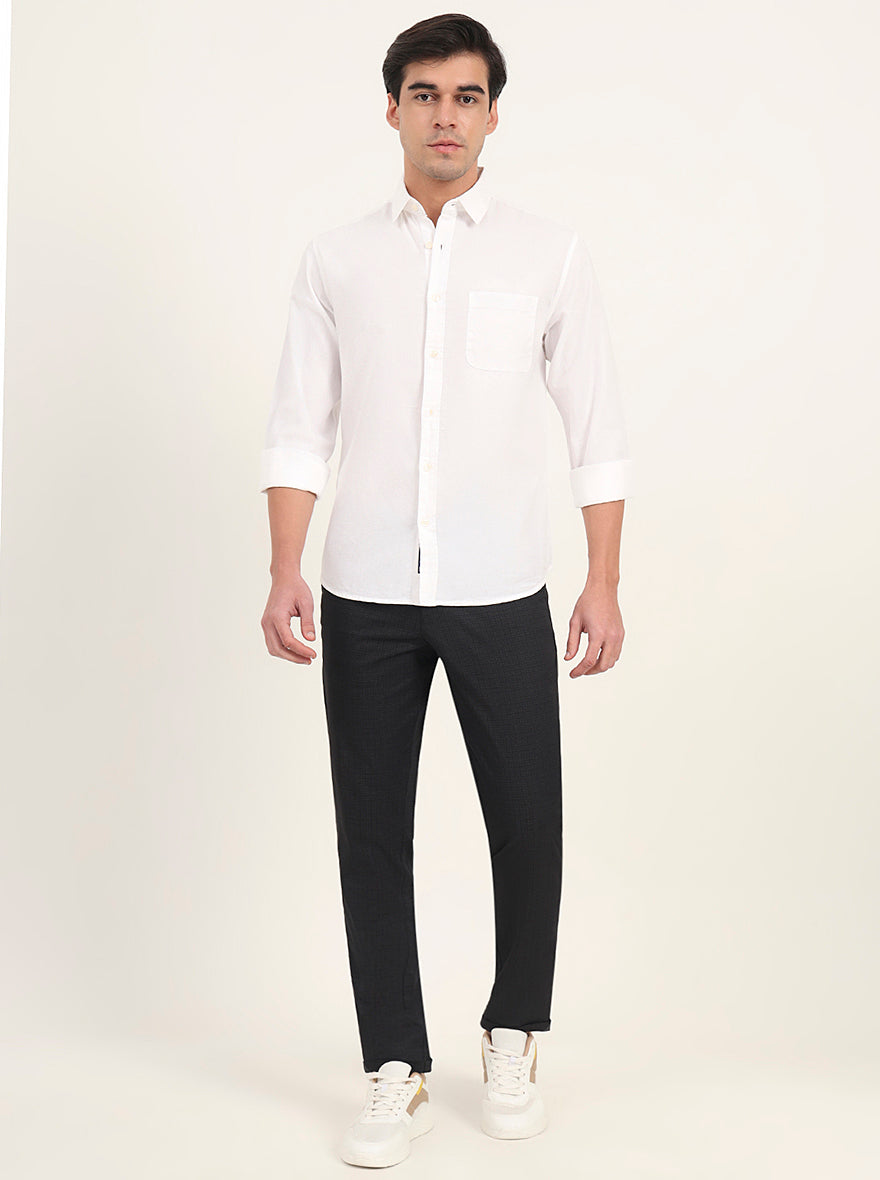 White Solid Slim Fit Casual Shirt | Greenfibre