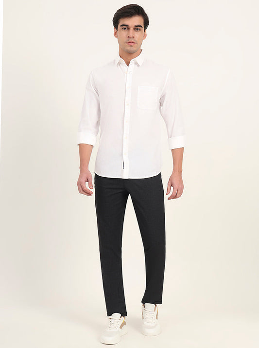 White Solid Slim Fit Casual Shirt | Greenfibre