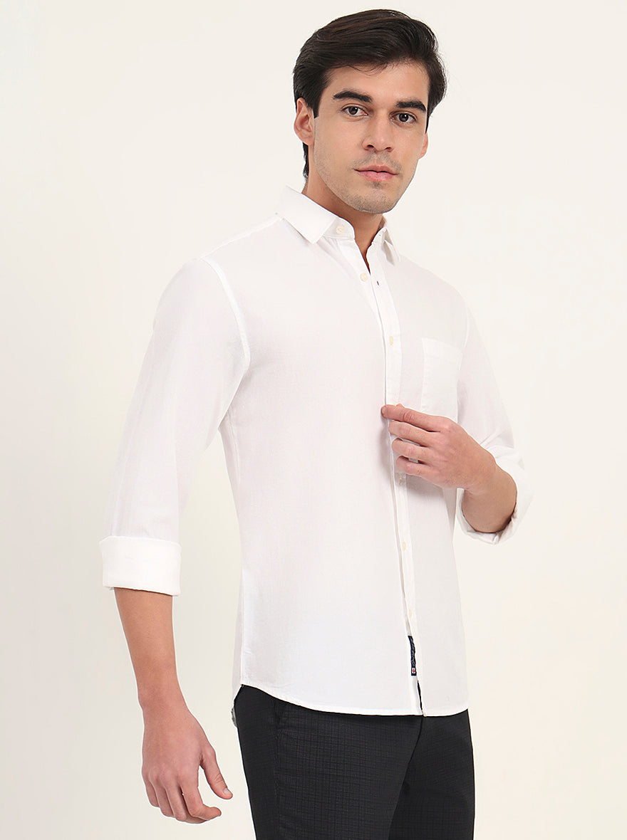 White Solid Slim Fit Casual Shirt | Greenfibre