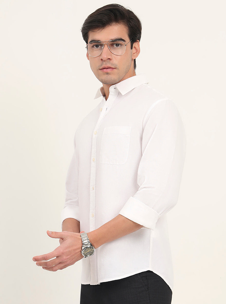 White Solid Slim Fit Casual Shirt | Greenfibre