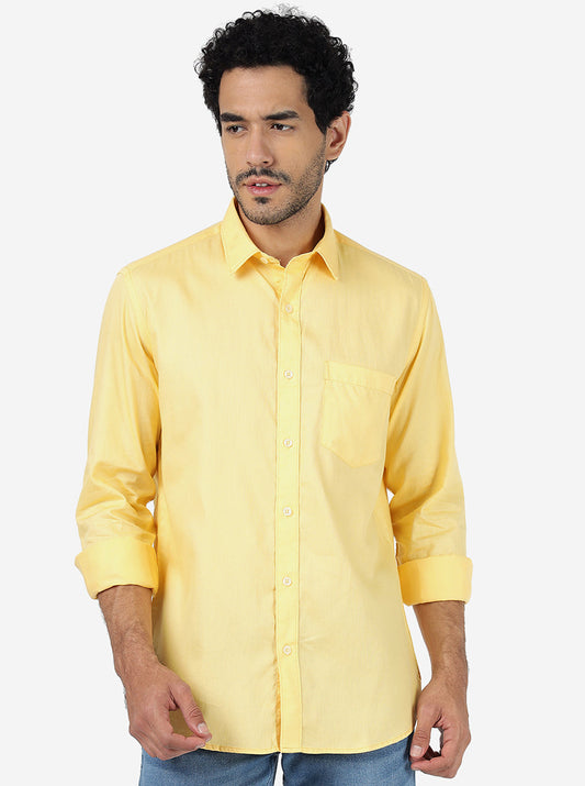 Yellow Solid Smart Fit Semi Casual Shirt | Greenfibre