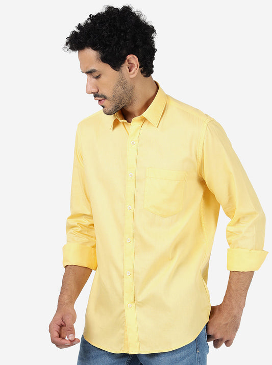 Yellow Solid Smart Fit Semi Casual Shirt | Greenfibre