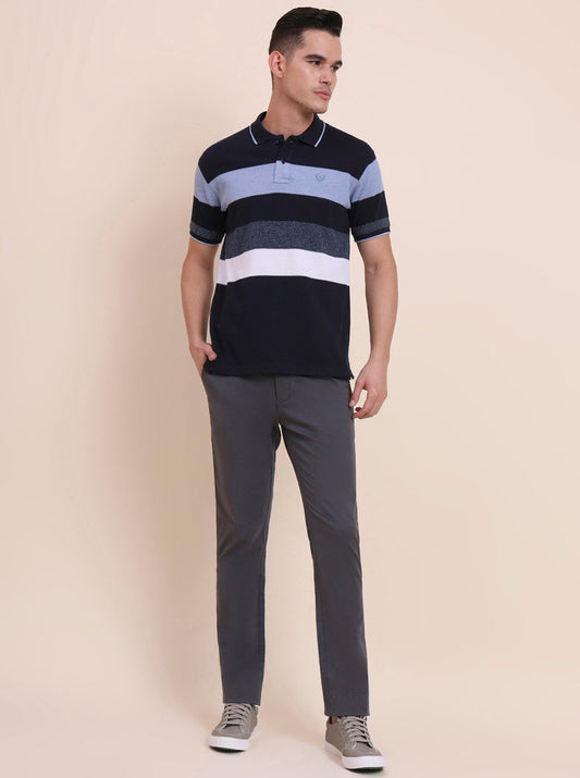 Blue & White Striped Slim Fit Polo T-Shirt | Greenfibre