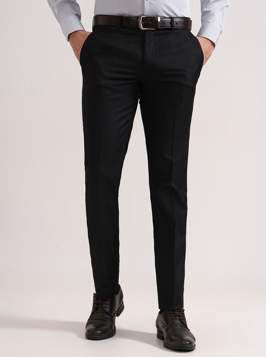 Black Solid Slim Fit Formal Trouser | Greenfibre