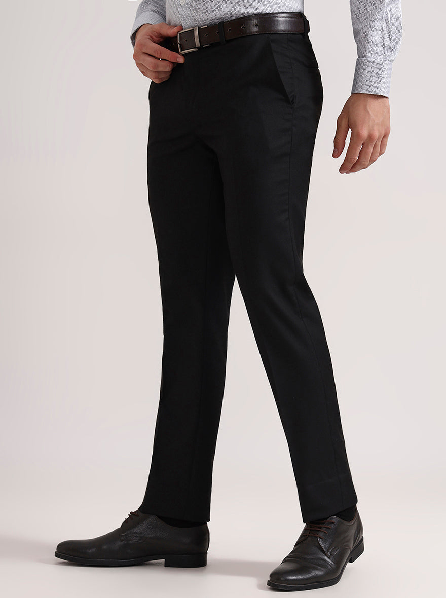 Black Solid Slim Fit Formal Trouser | Greenfibre