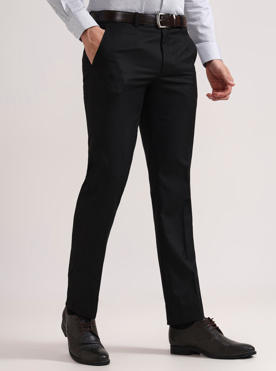 Black Solid Slim Fit Formal Trouser | Greenfibre