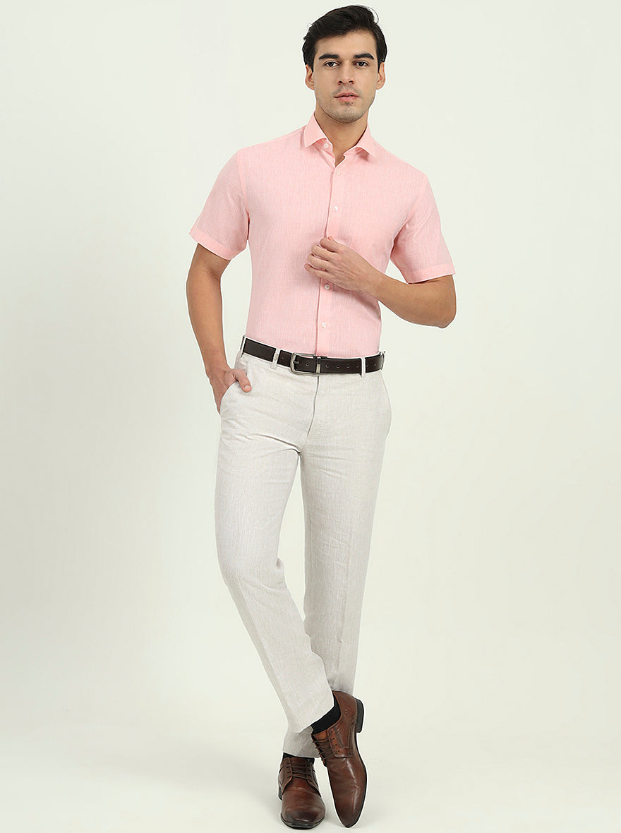 Light Pink Solid Regular Fit Formal Shirt | Greenfibre