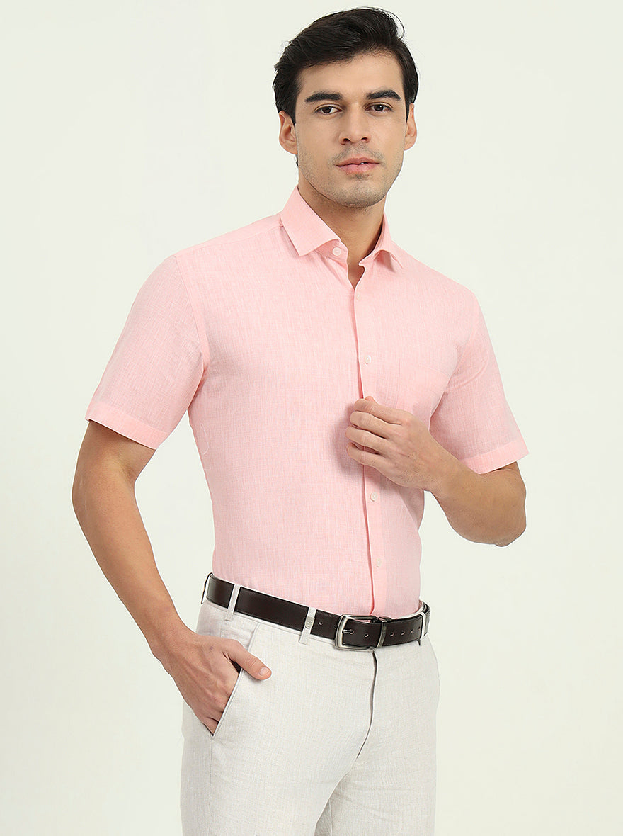 Light Pink Solid Regular Fit Formal Shirt | Greenfibre