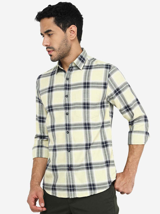 Yellow Checked Slim Fit Casual Shirt | Greenfibre