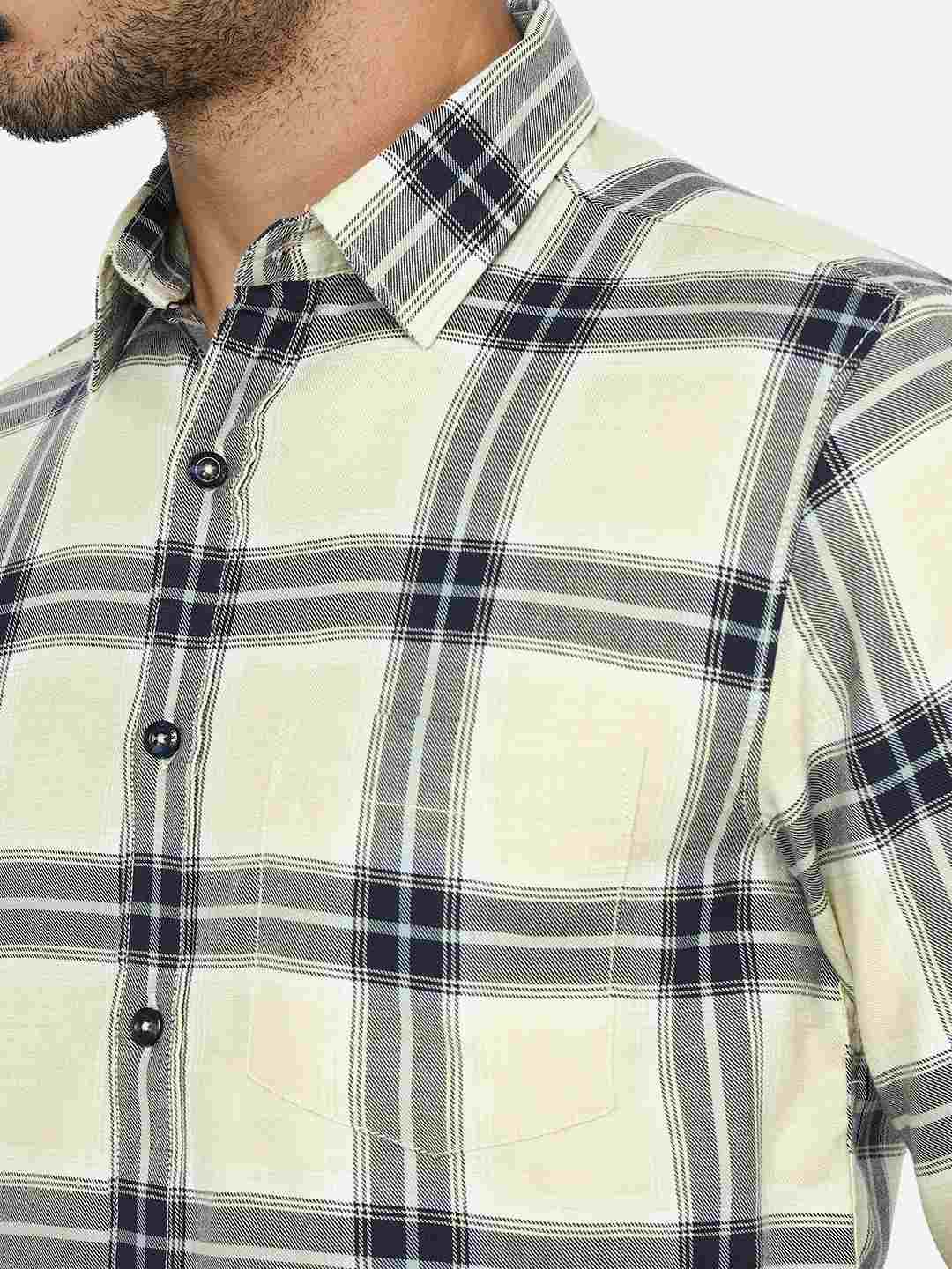 Yellow Checked Slim Fit Casual Shirt | Greenfibre