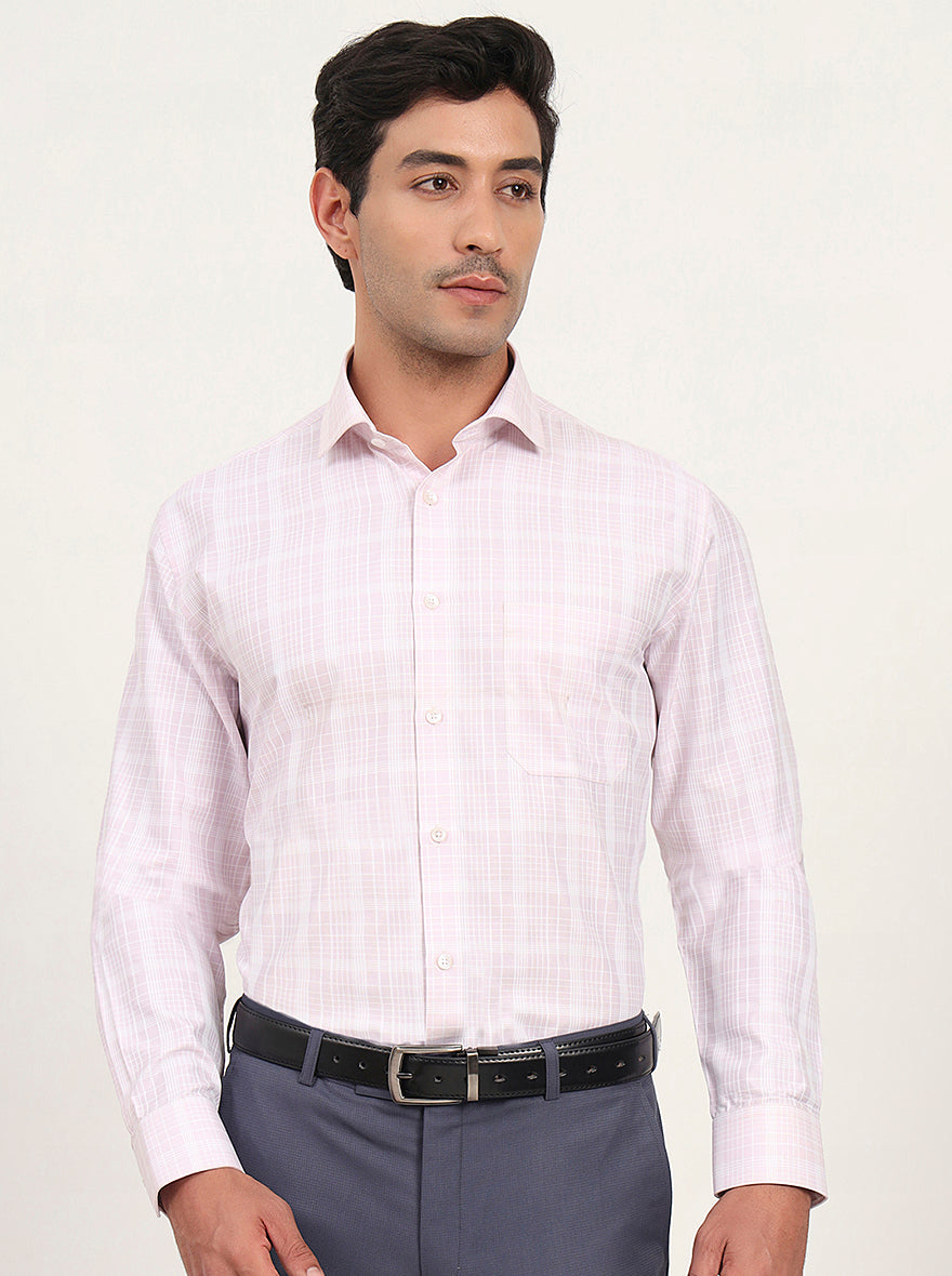 Pink & White Checked Regular Fit Formal Shirt | Greenfibre