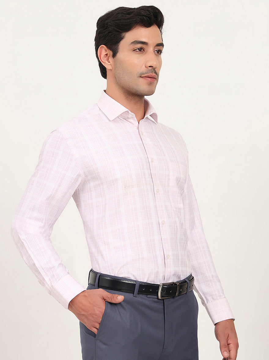 Pink & White Checked Regular Fit Formal Shirt | Greenfibre