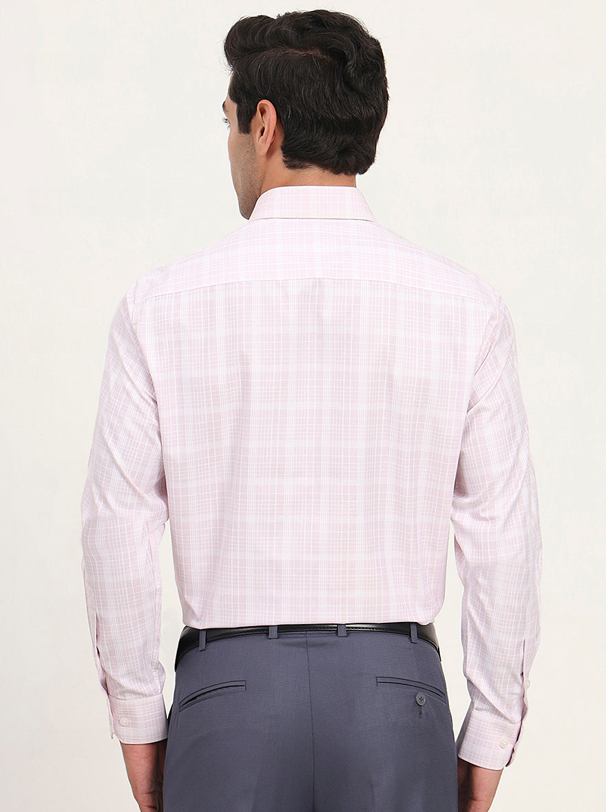 Pink & White Checked Regular Fit Formal Shirt | Greenfibre
