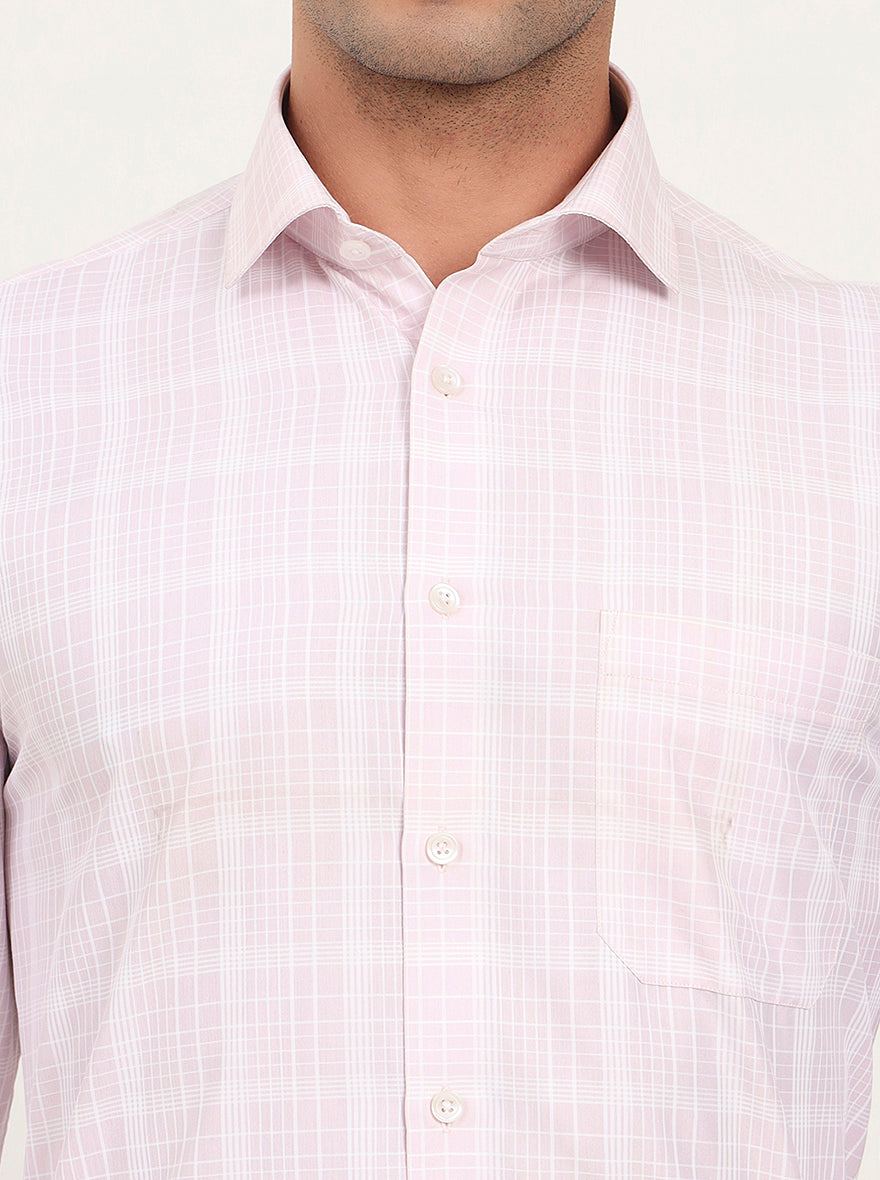 Pink & White Checked Regular Fit Formal Shirt | Greenfibre