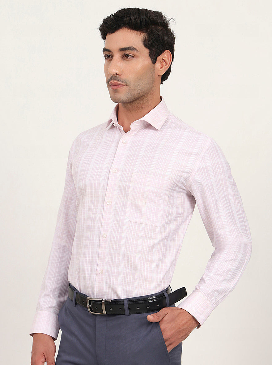 Pink & White Checked Regular Fit Formal Shirt | Greenfibre
