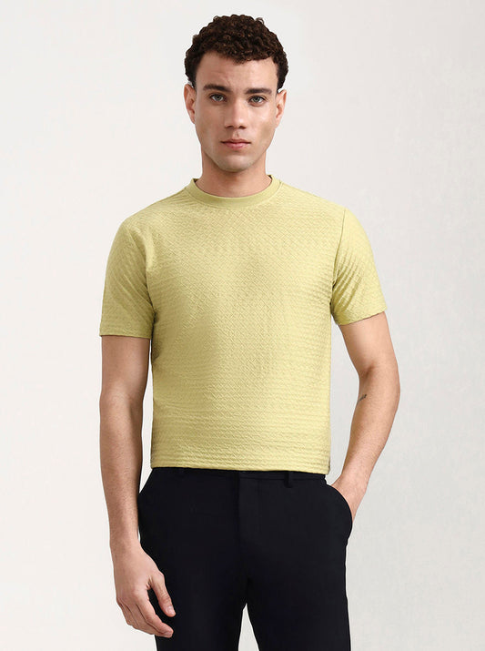 Lime Green Checked Slim Fit T-Shirt | Greenfibre