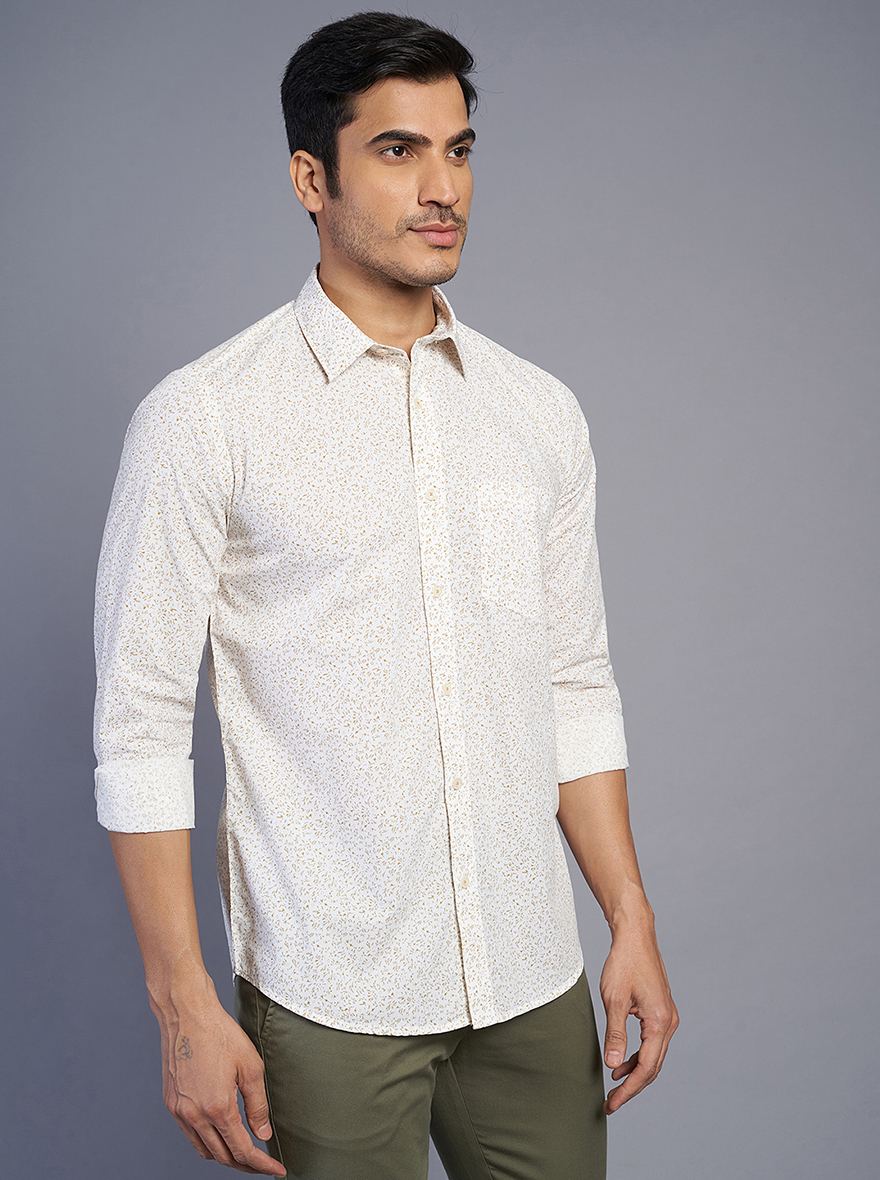 White Printed Smart Fit Semi Casual Shirt | Greenfibre