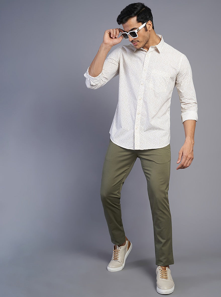 White Printed Smart Fit Semi Casual Shirt | Greenfibre