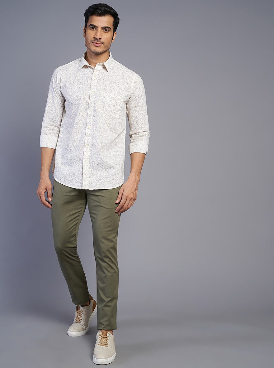 White Printed Smart Fit Semi Casual Shirt | Greenfibre