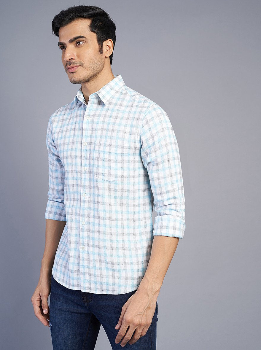 Blue Checked Slim Fit Casual Shirt | Greenfibre