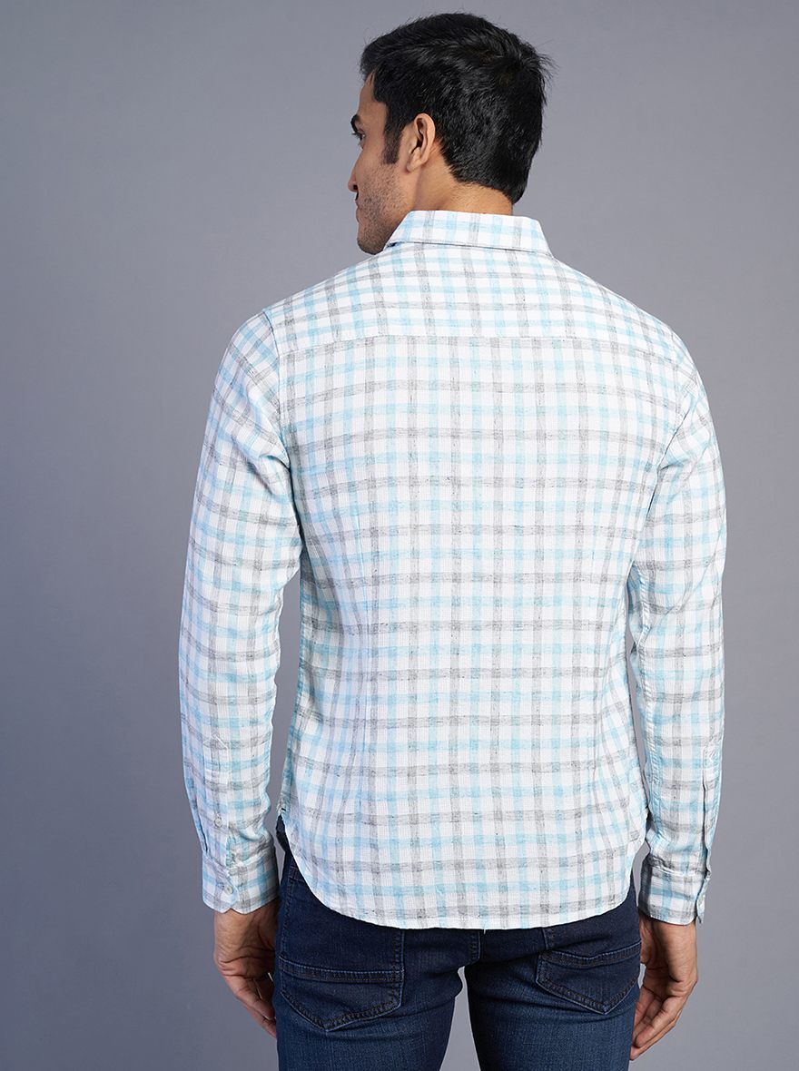 Blue Checked Slim Fit Casual Shirt | Greenfibre