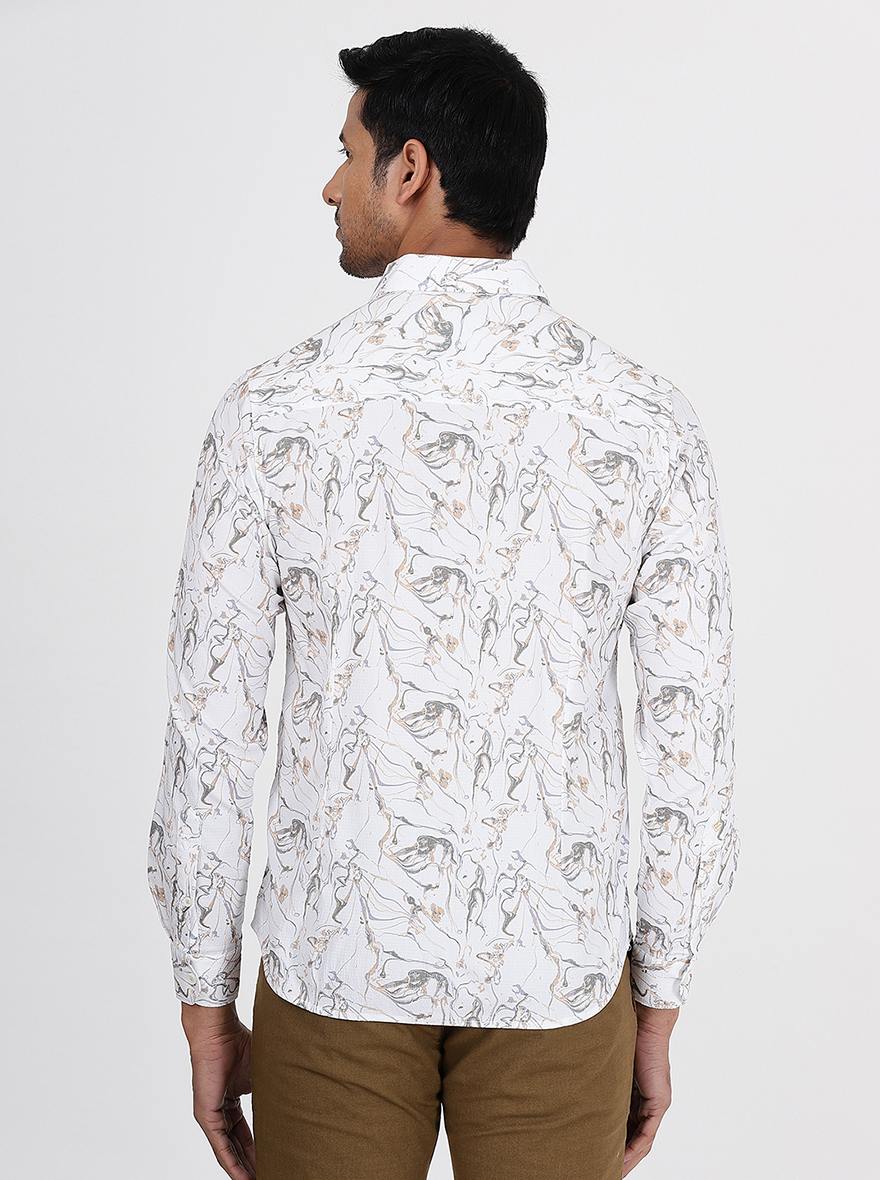 White Printed Slim Fit Casual Shirt | Greenfibre