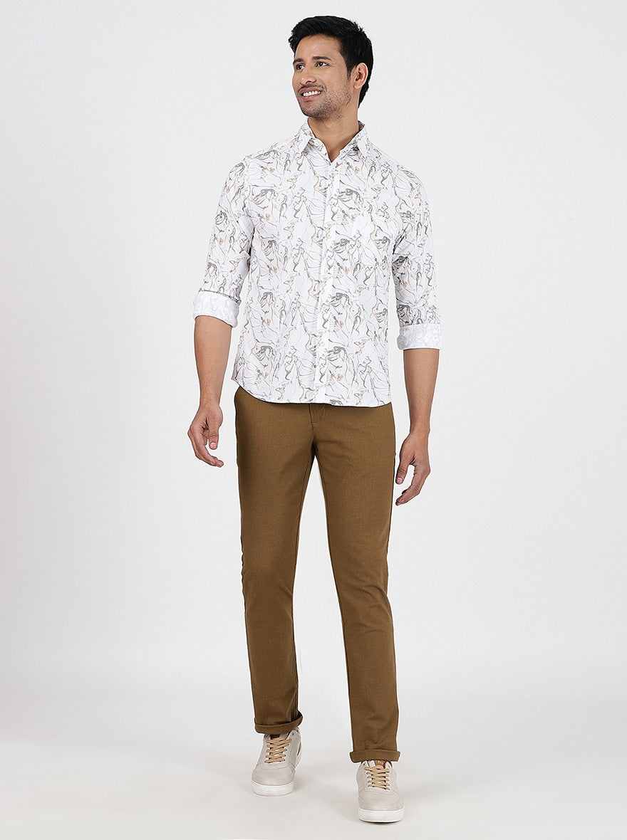 White Printed Slim Fit Casual Shirt | Greenfibre