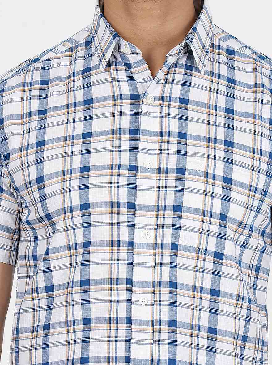 Blue Checked Slim Fit Casual Shirt | Greenfibre