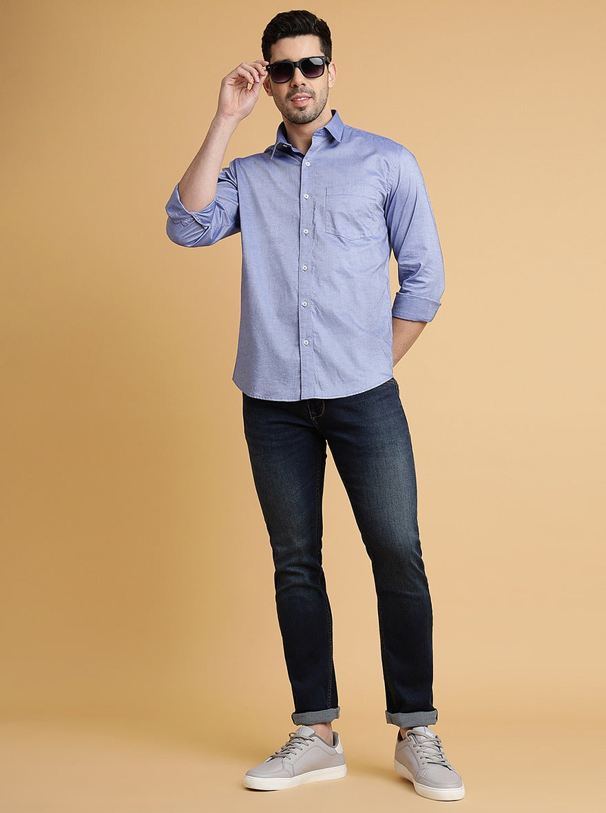 Purple Solid Smart Fit Semi Casual Shirt | Greenfibre