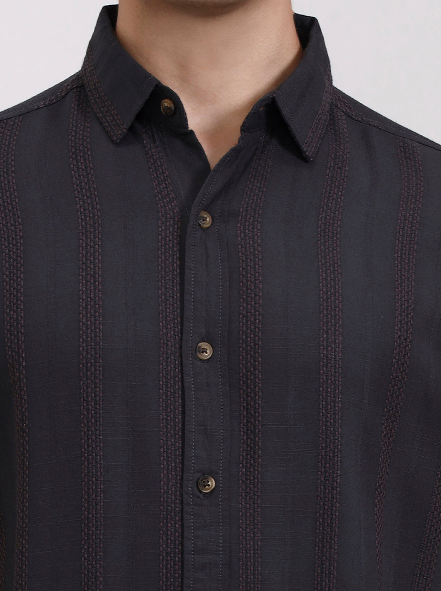 Dark Grey Striped Slim Fit Formal Trouser | Greenfibre