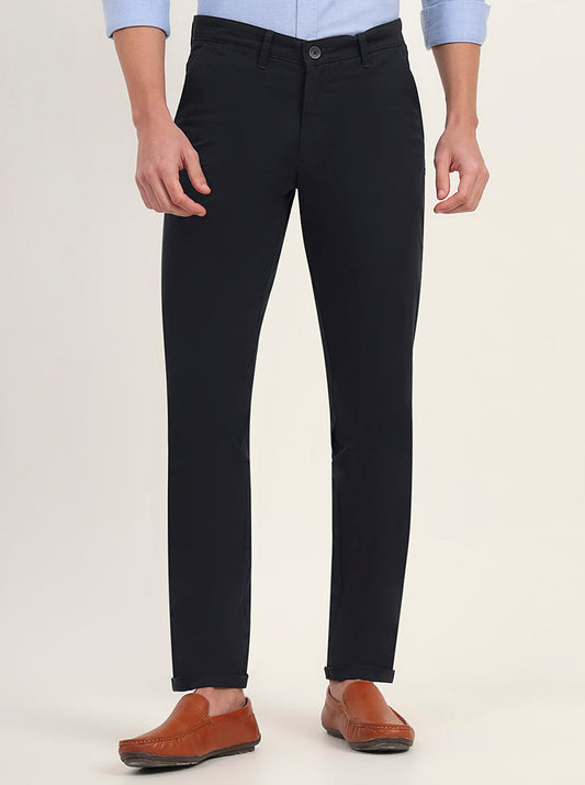 Navy Blue Solid Neo Fit Casual Trouser | GreenFiber