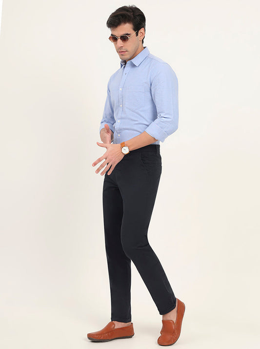 Navy Blue Solid Neo Fit Casual Trouser | GreenFiber