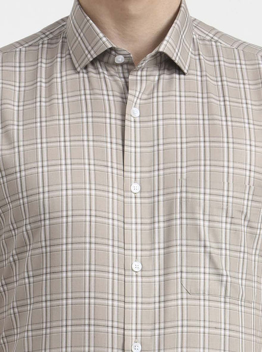 Brown Checked Regular Fit Formal Shirt | Greenfibre