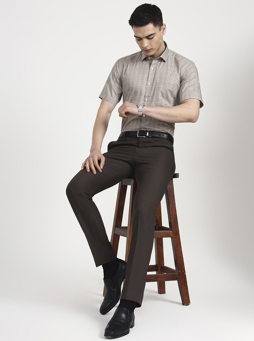 Brown Checked Regular Fit Formal Shirt | Greenfibre