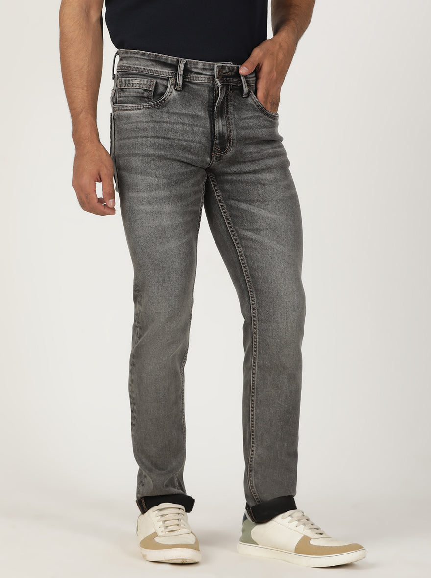 Light Grey Washed Slim Fit Jeans | Greenfibre