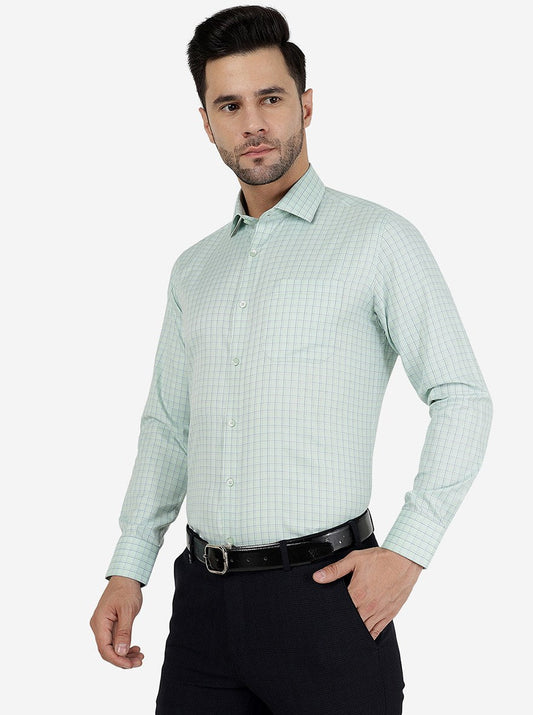 Green Checked Regular Fit Formal Shirt | Greenfibre