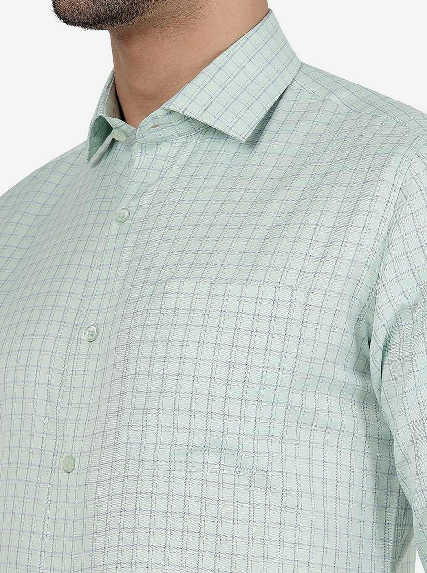 Green Checked Regular Fit Formal Shirt | Greenfibre