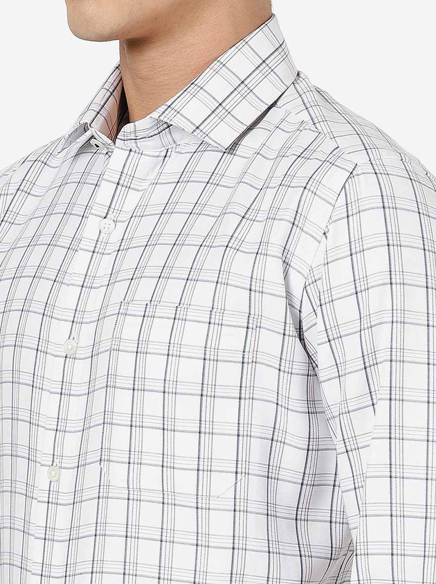 White & Blue Checked Slim fit Formal Shirt | Greenfibre