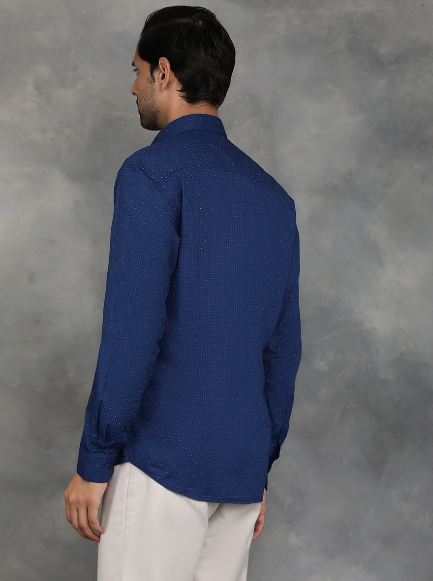 Navy Blue Printed Smart Fit Semi Casual Shirt | GreenFibre