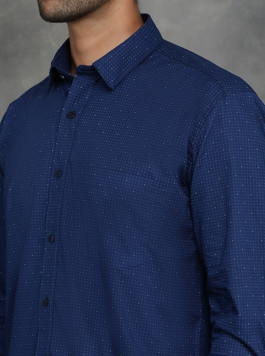 Navy Blue Printed Smart Fit Semi Casual Shirt | GreenFibre