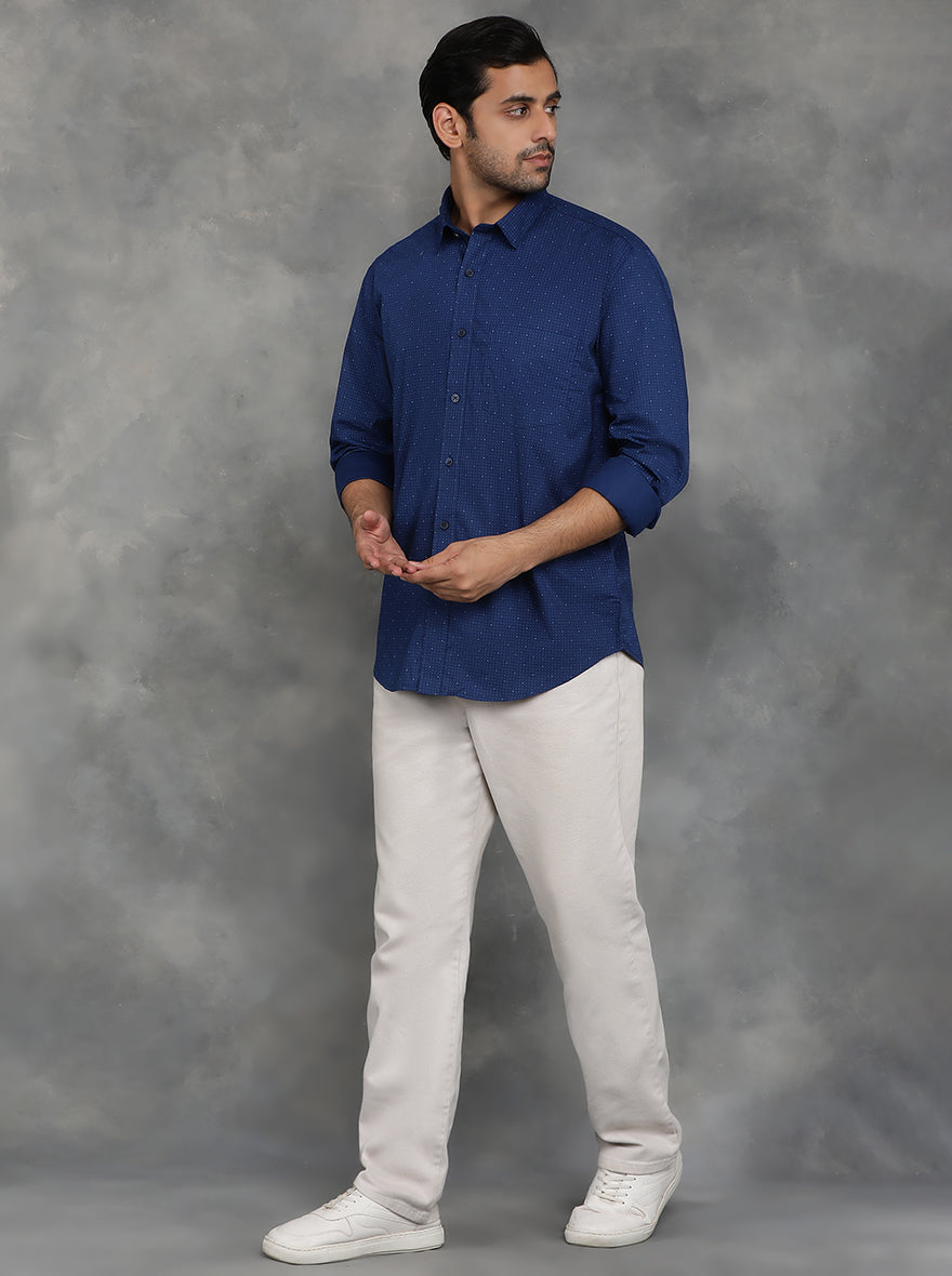 Navy Blue Printed Smart Fit Semi Casual Shirt | GreenFibre