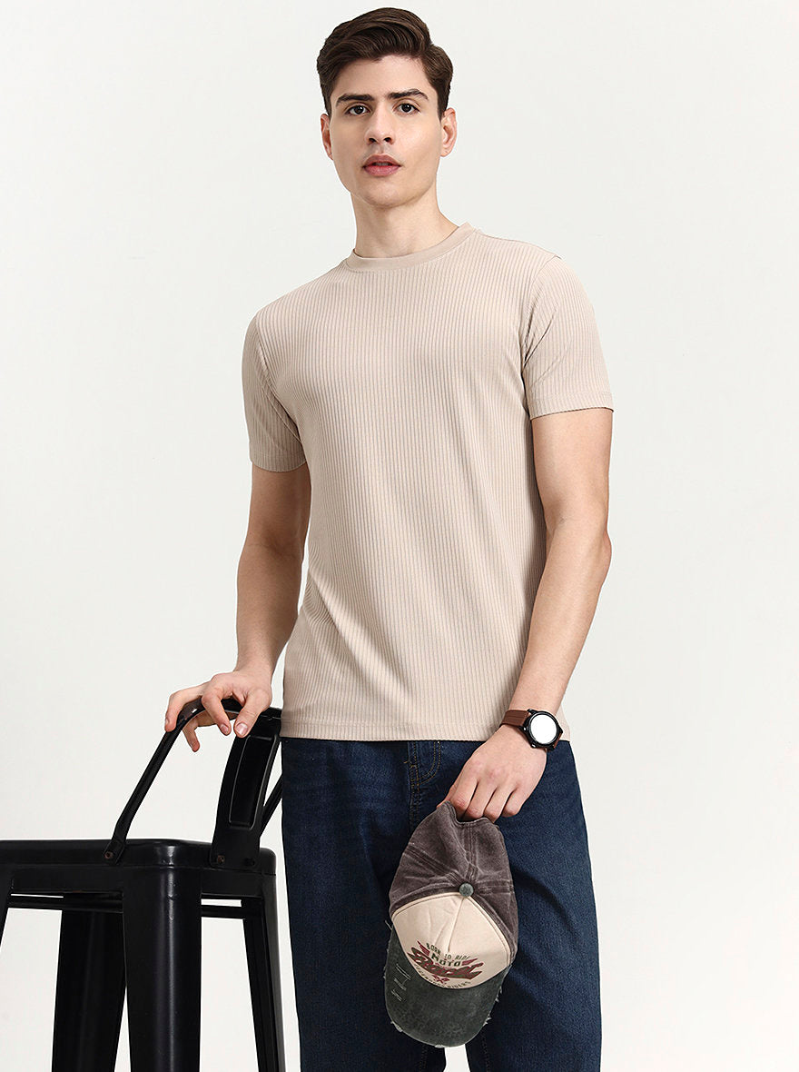 Fawn Striped Slim Fit T-Shirt | Greenfibre